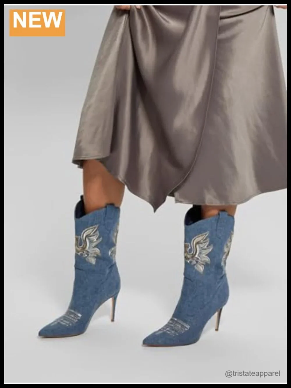 Women's Western Embroidered Rhinestone Stiletto Booties